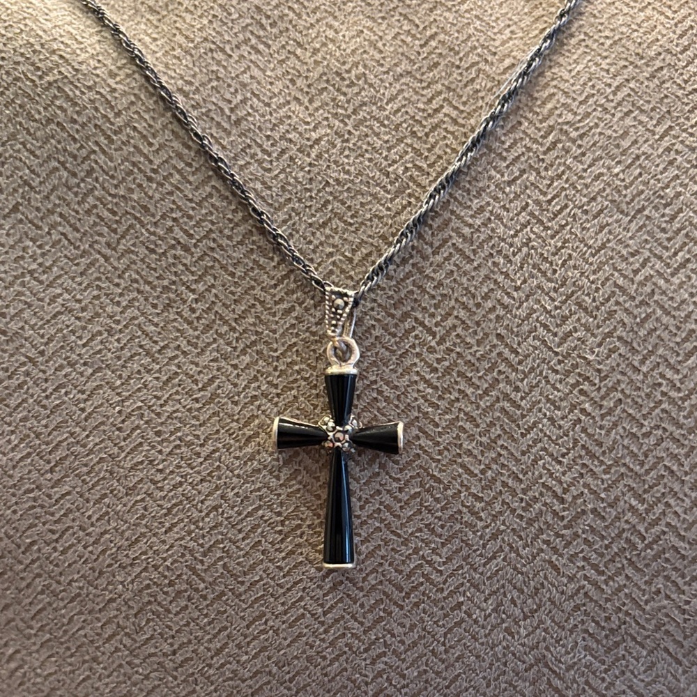 Elegant Black Onyx Cross Pendant with 16” Necklace